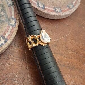 Elegant 18K Gold Electroplated Ring with Teardrop CZ. Vintage.